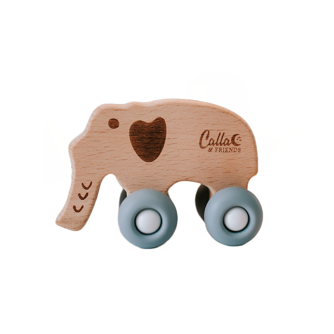 Elephant Silicone & Beechwood Teether Toy: Petal Pink