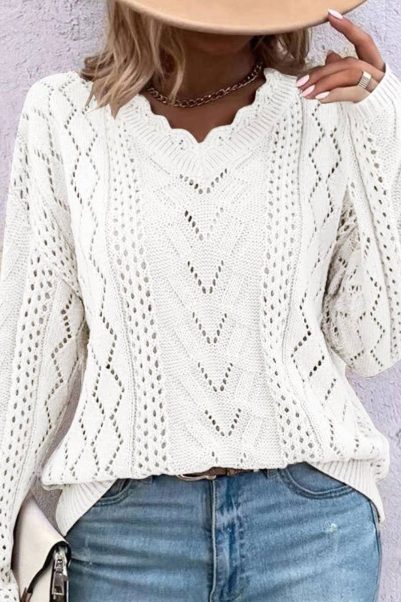 CUT-OUT V-NECK SWEATER WITH EVERYTHING: KHAKI / XL