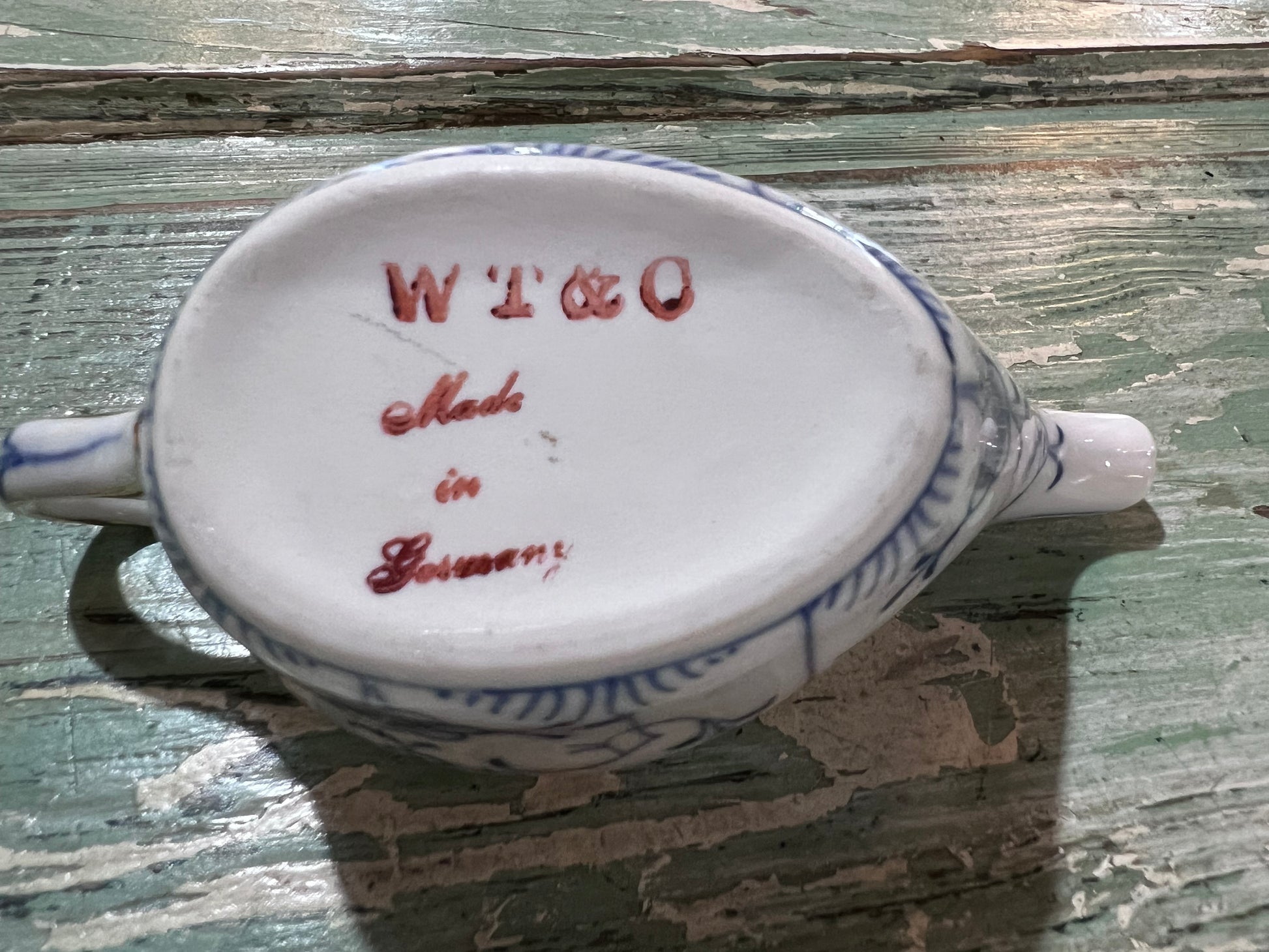 Antique Baby Invalid Feeder Cup Gold Rimmed Blue Florals Porcelain Made in Germany WT&O