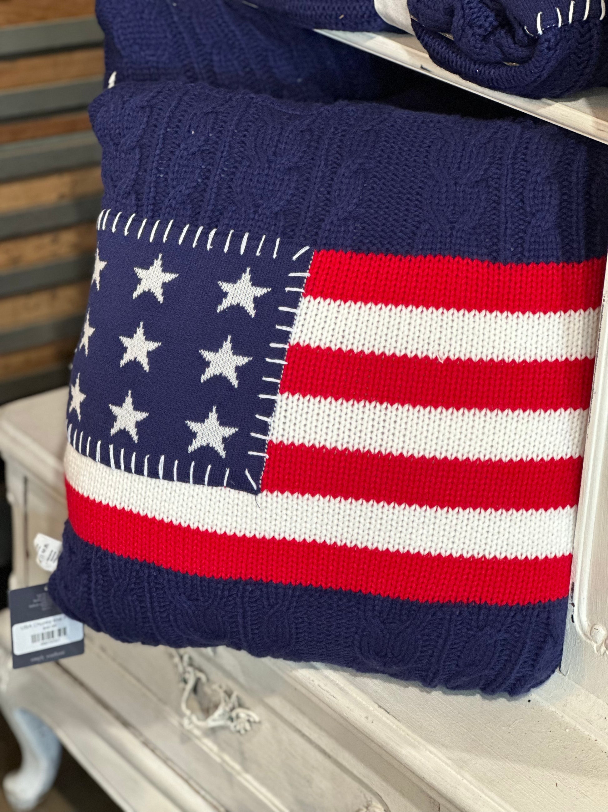 USA Chunky Knit Pillow Navy