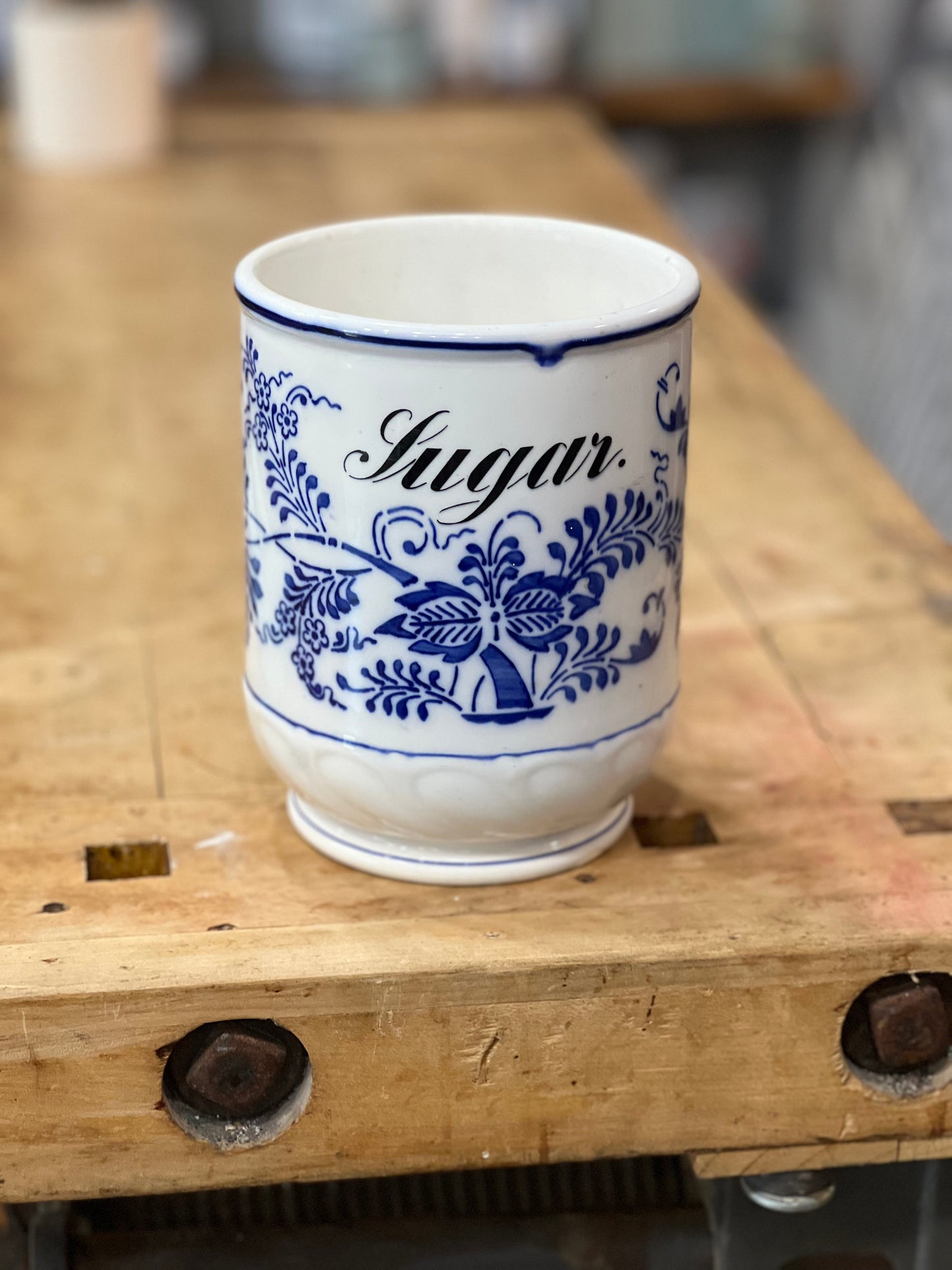 Vintage German Blue and White Ceramic Sugar Canister Orlando Estate Auction