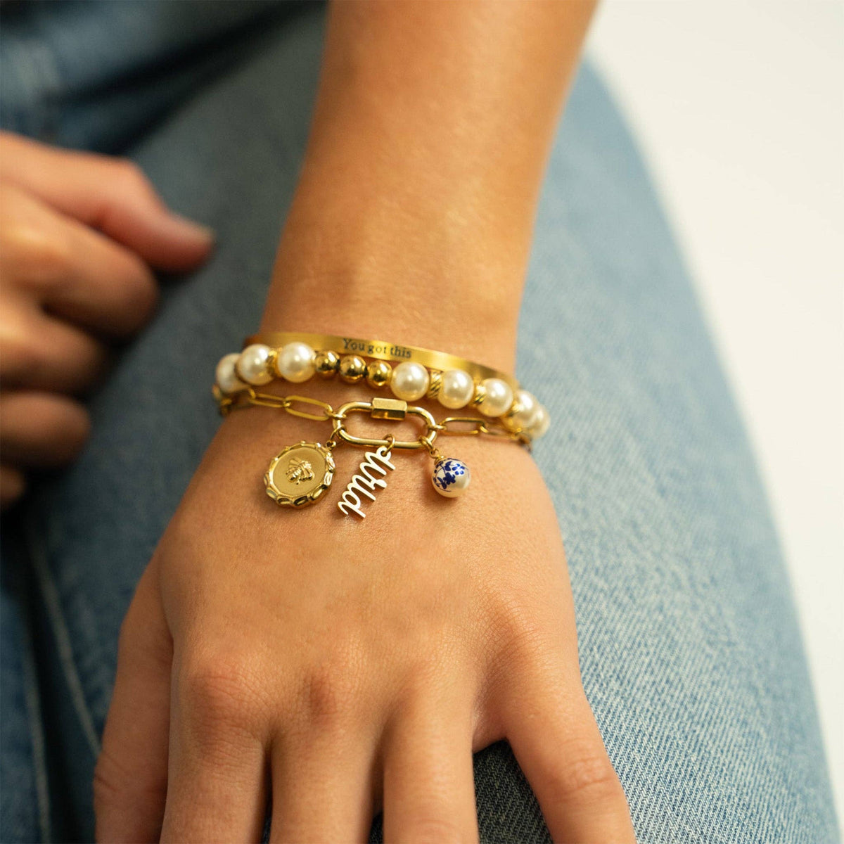 18K Gold PVD You Got This Engraved Bangle Bracelet: Stainless WJW