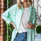 Mint Solid Frayed Hem Long Sleeve Button Down Shirt