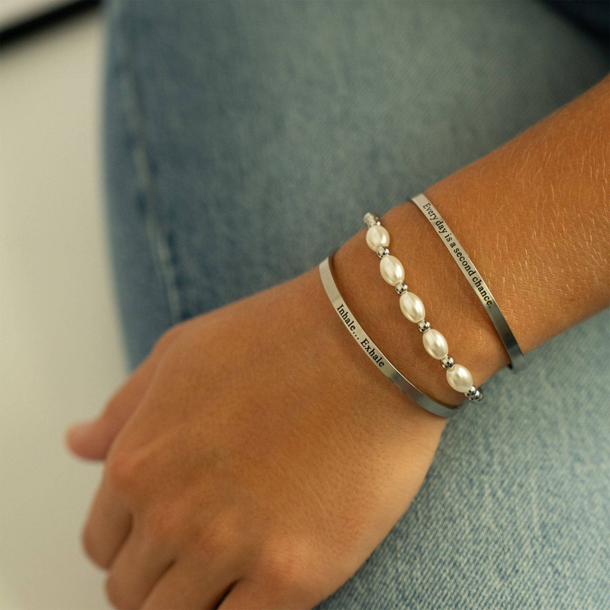 18K Gold PVD Stainless Steel Every day is Engraved Bracelet: Gold WJW