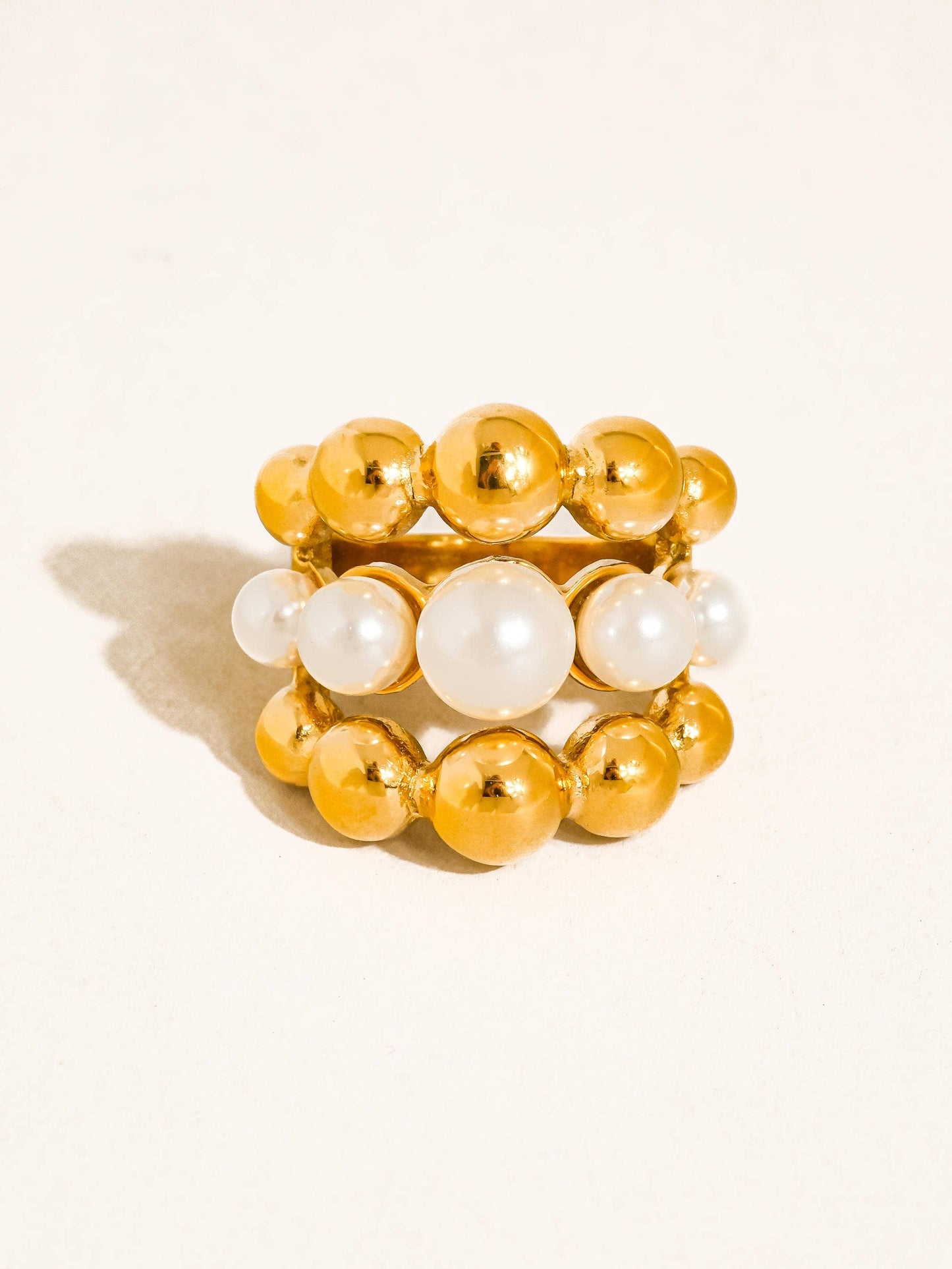 18K Gold Non-Tarnish Statement Rings: Emberra-Pearl