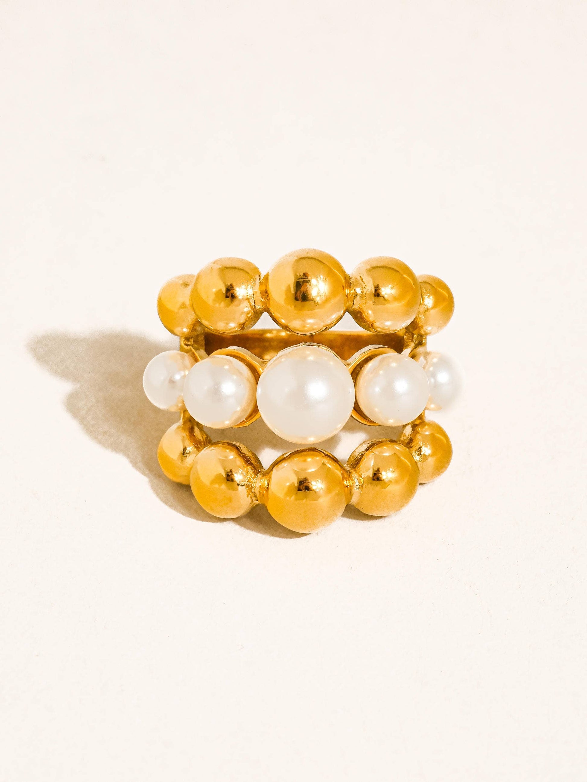 18K Gold Non-Tarnish Statement Rings: Emberra-Pearl