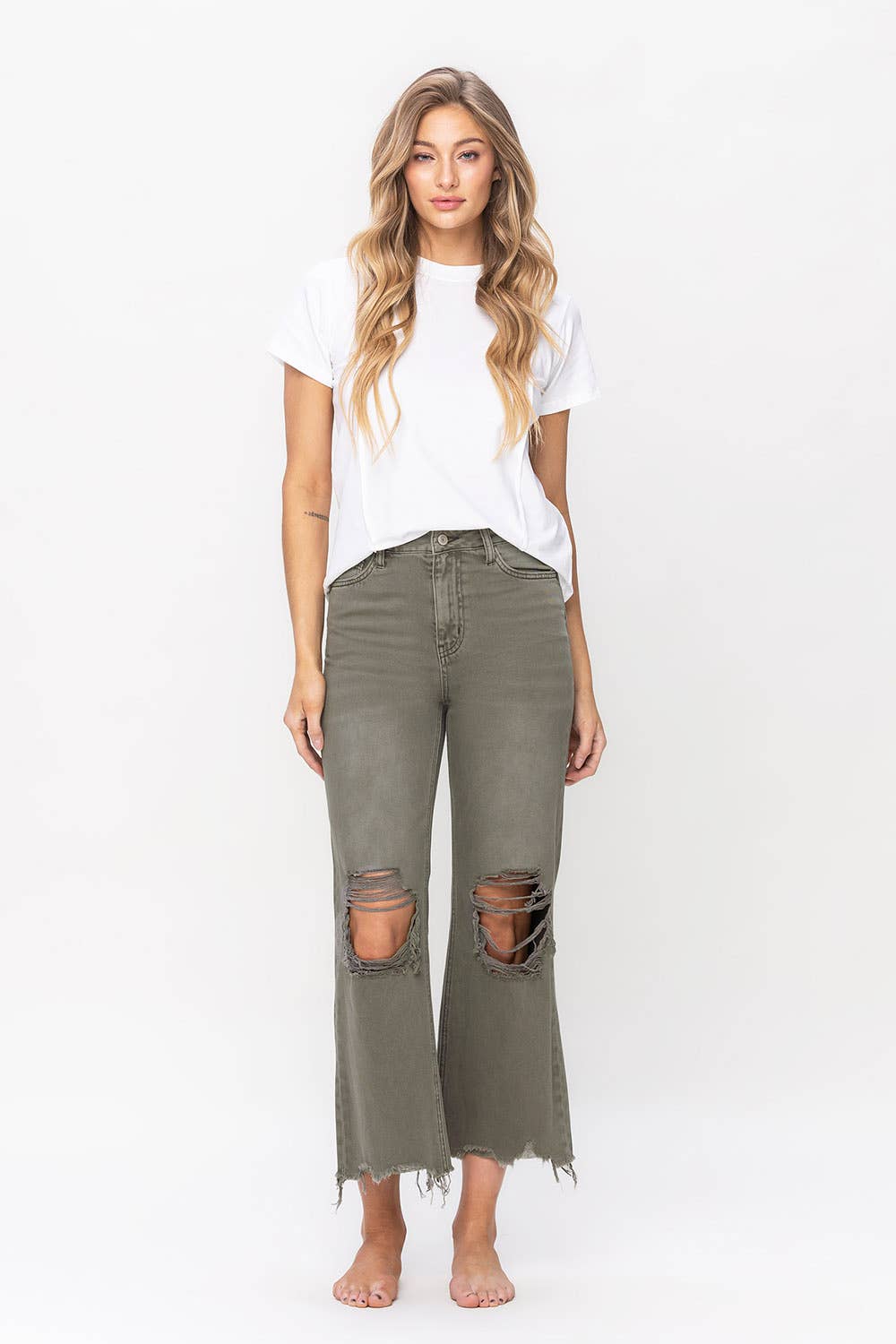 90'S Vintage Super High Rise Crop Flare Jeans - 28
