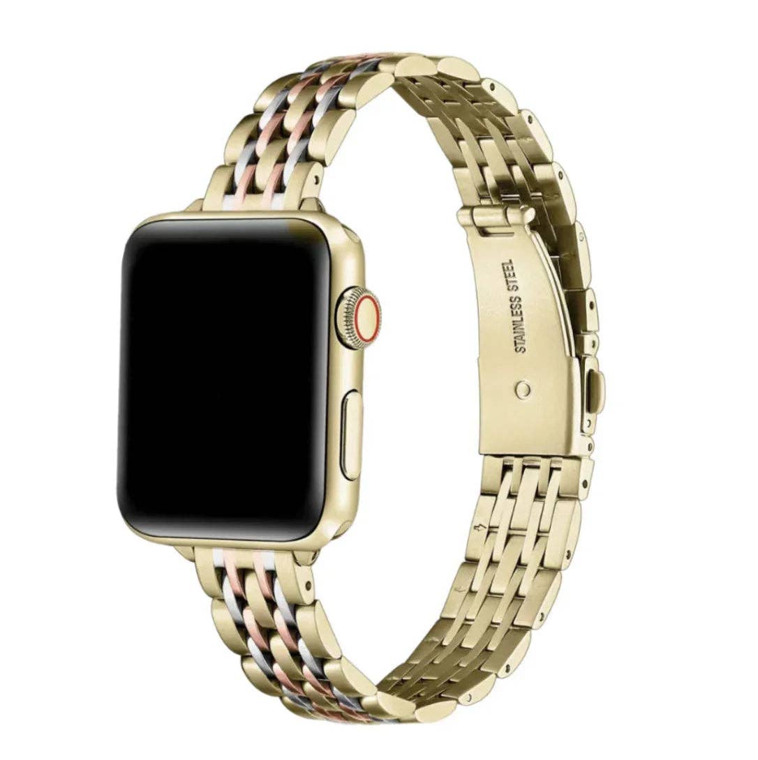 Rainey Skinny Stainless Steel Band for Apple Watch: Silver/Gold / Fits All Models Posh Tech