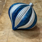 6-Inch Blue and White Glitter Stripe Onion Christmas Ornament - The Mustard Seed Collection, The Seed