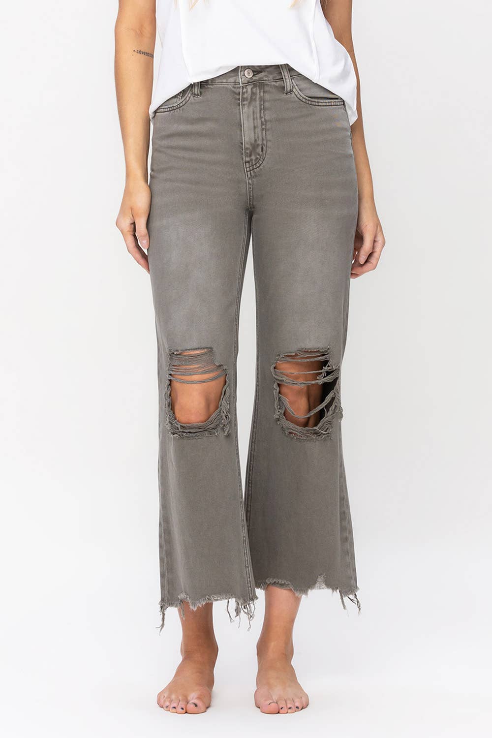 90'S Vintage Super High Rise Crop Flare Jeans - 28