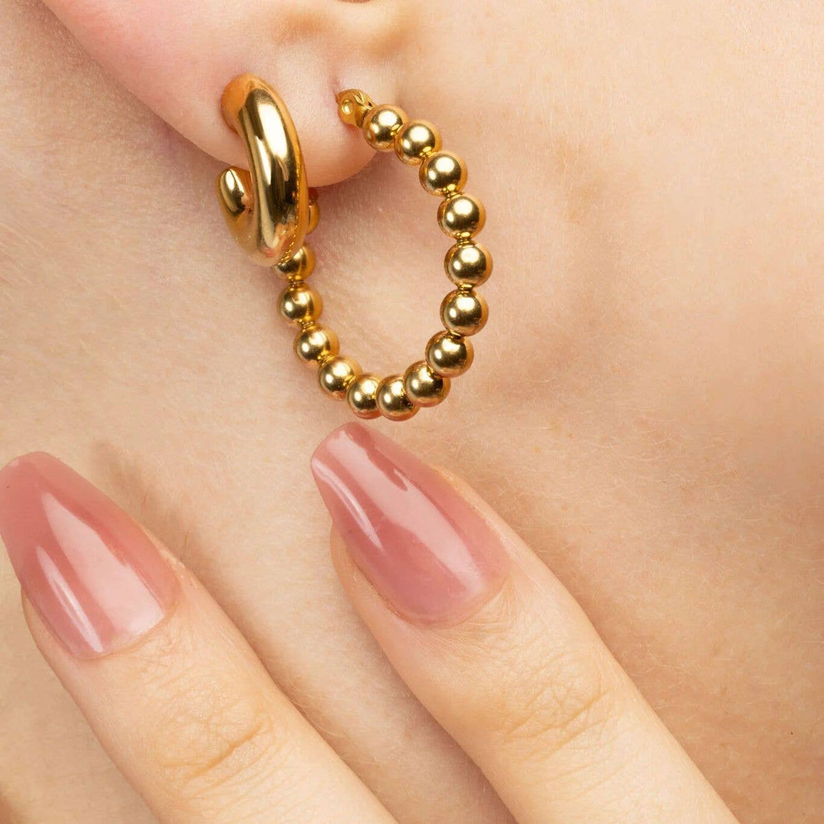 18K Gold PVD Stainless Steel Circle Ball Hoop Earrings: Gold WJW