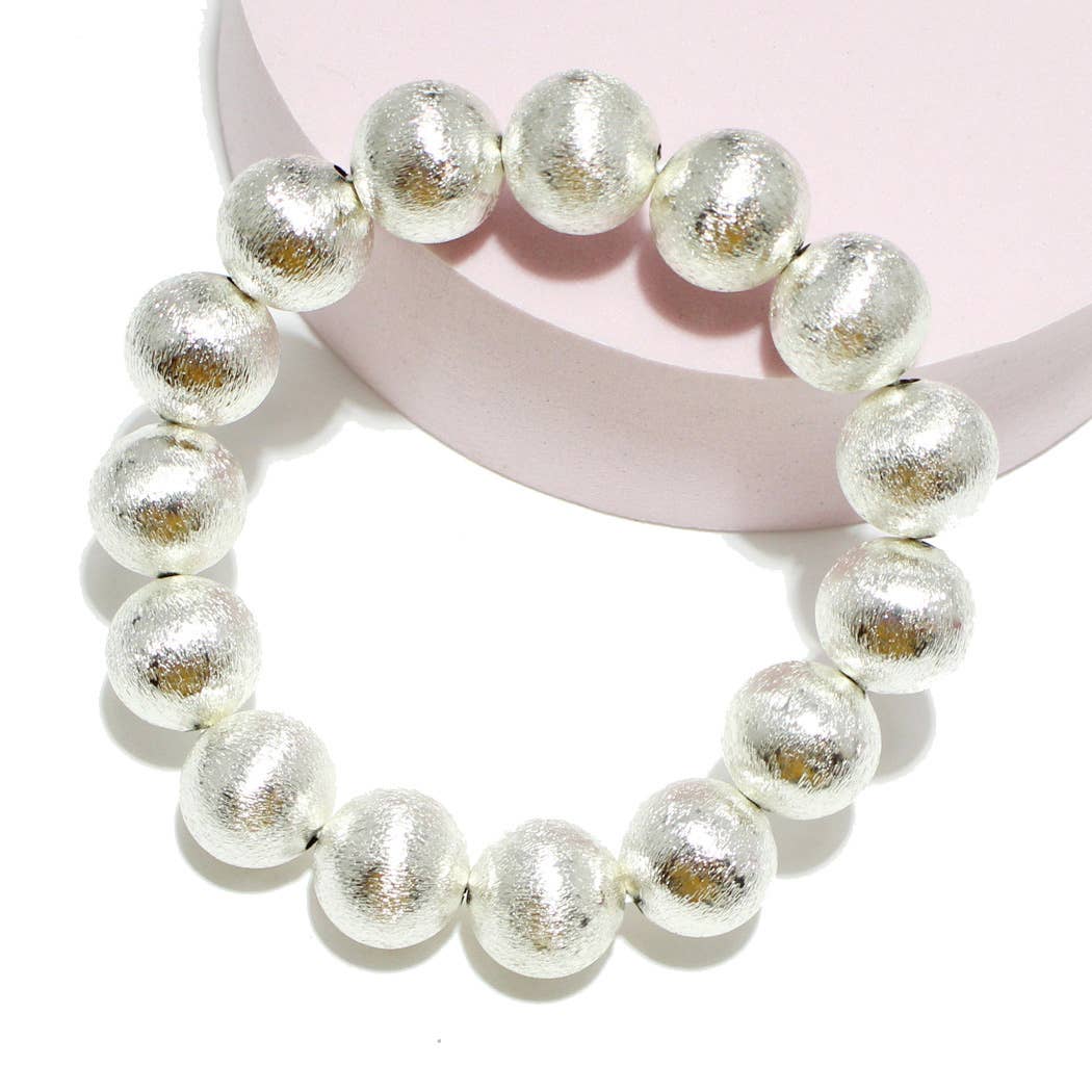 Lightweight Brass Textured Ball Stretch Bracelet: MAT SILVER / ONE SIZE
