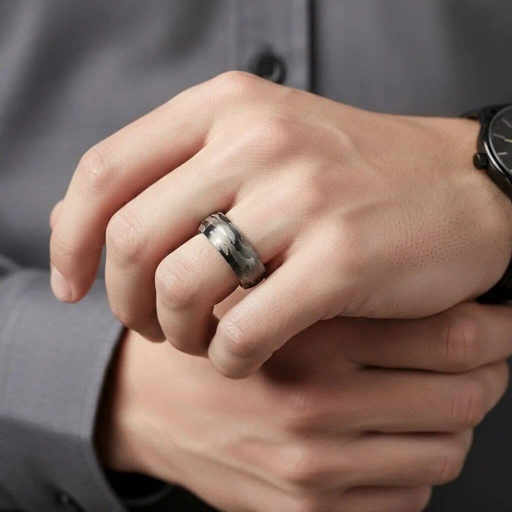 Stainless Steel Camouflage Blank Ring: 9 / 6mm WJW
