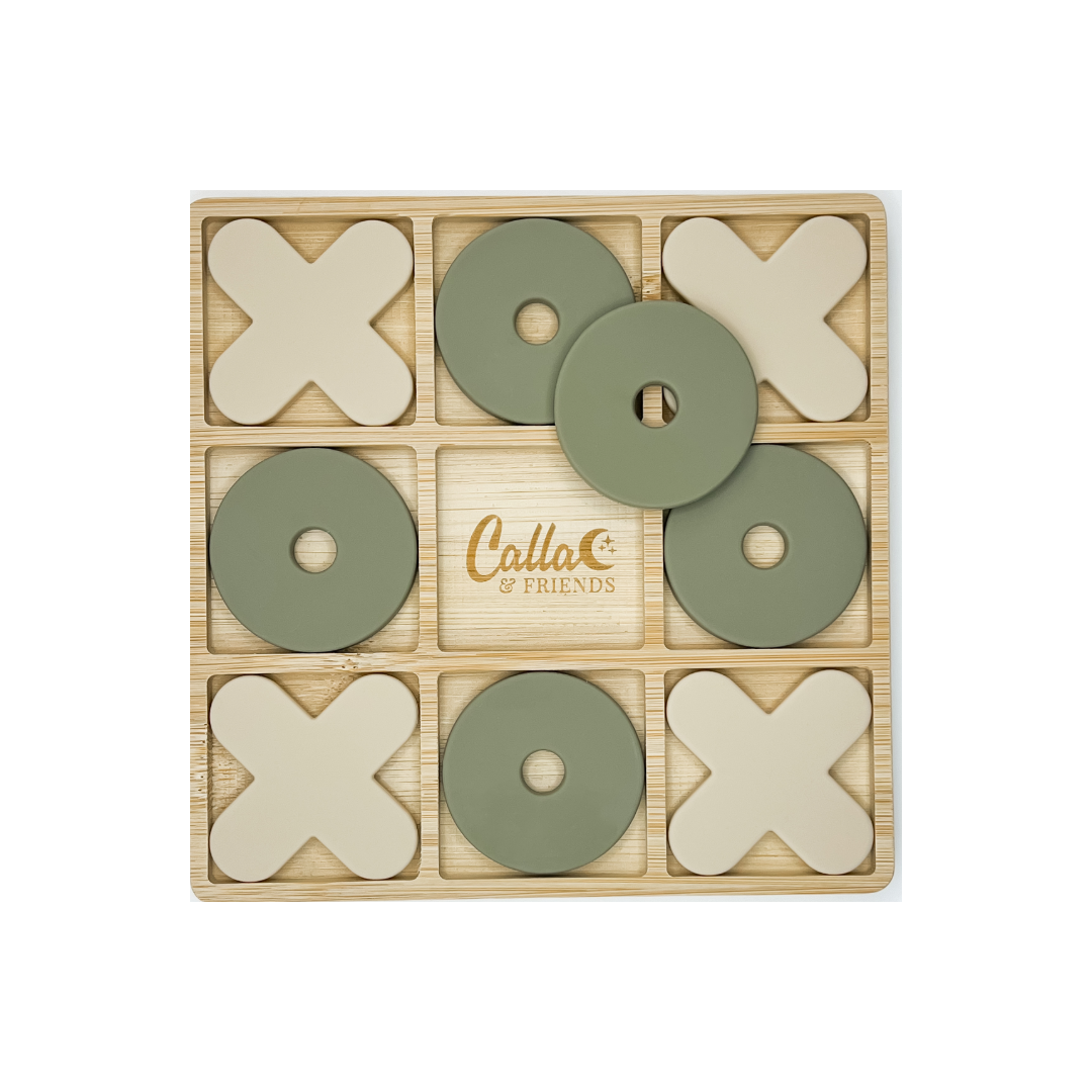 Silicone & Bamboo Tic Tac Toe: Black/Fawn