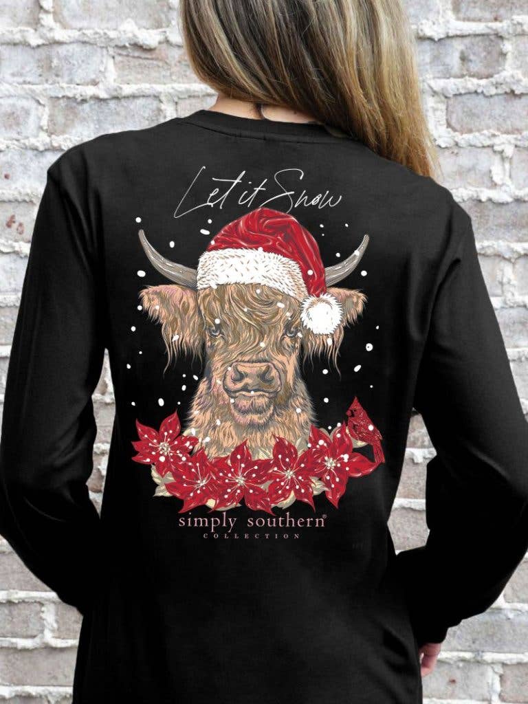 Highland Cow Let it Snow Long Sleeve-BLACK: BLACK: M