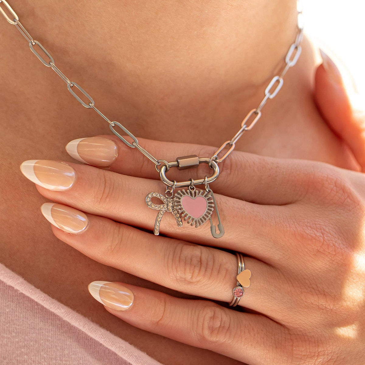 18K Gold PVD Paperclip Carabiner Necklace: Gold / 16+2" WJW