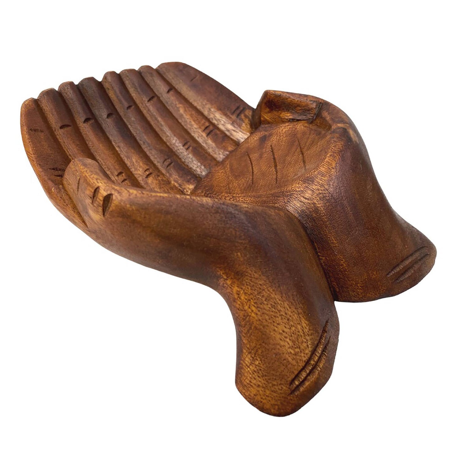Wooden Helping Hands Cupped Offering Display Bowl Stand