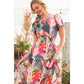 Abstract Printed Smocked Maxi Dress: FUCHSIA