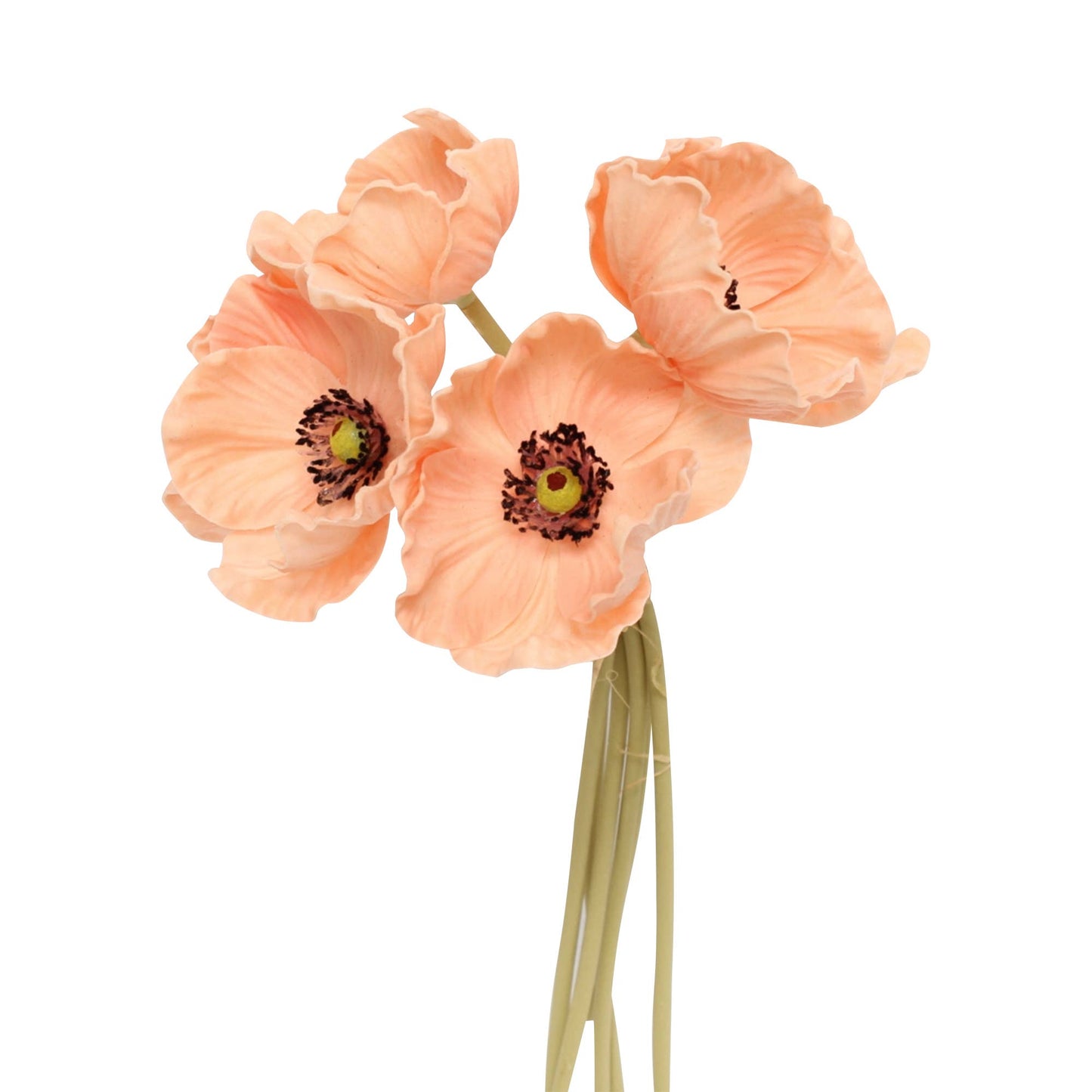 11" Real Touch Poppy-6 stems per bundle: Peach Bellini