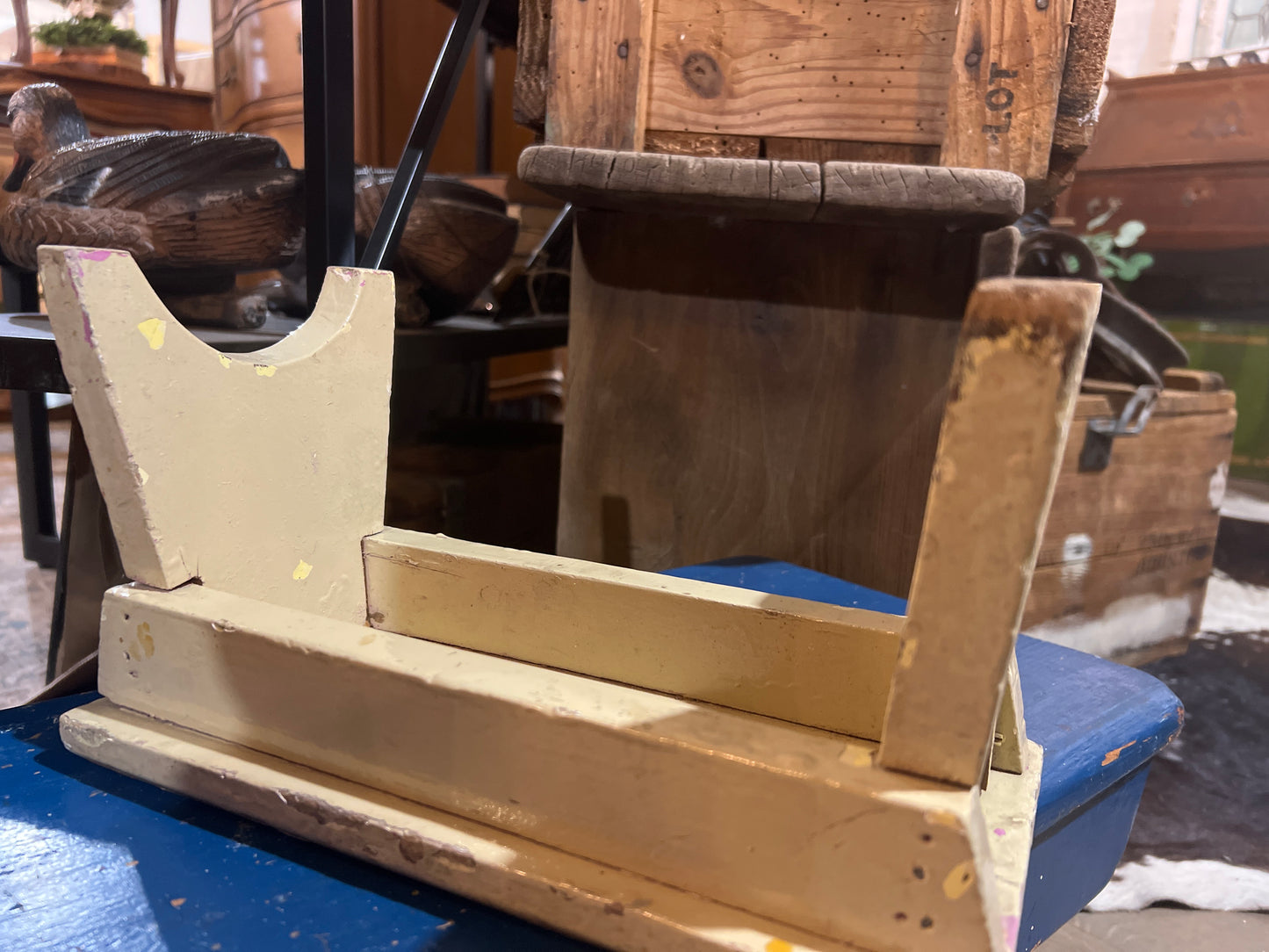 Painted White Chippy Vintage Wooden Stool