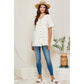 Loose Fit Ivory V-Neck Short Sleeve Button Down Top