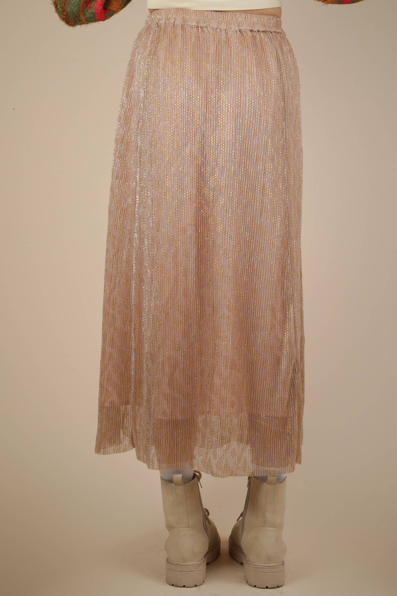 Printed Comfy Midi Skirt: CHAMPAGNE