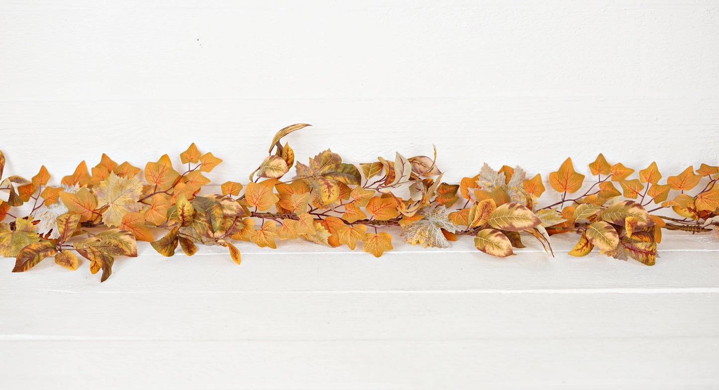 5ft Garland-Mix Late Autumn Leaves-