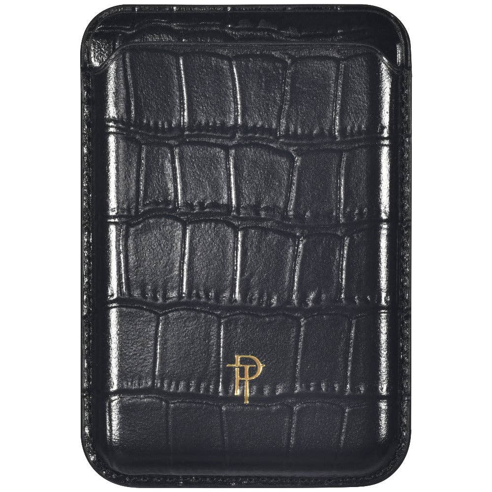 Croc Leather Magnetic Phone Wallet: Cherry Lacquer Posh Tech