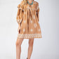 Long Sleeve Babydoll Dress: CAMEL
