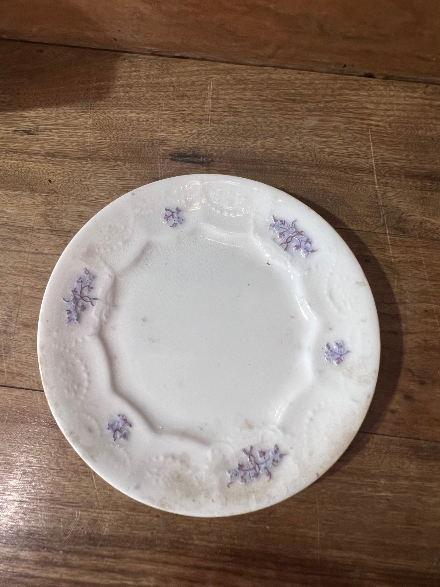 7" Ironstone Plate with Purple Floral Sprigs 