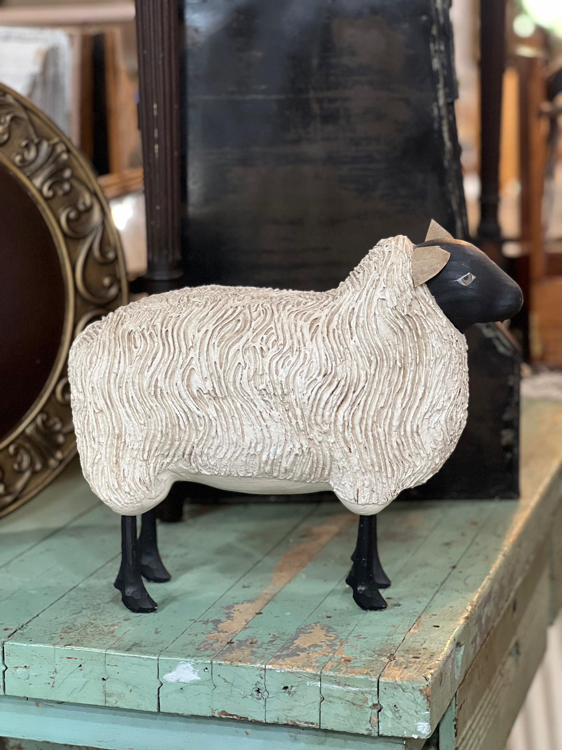 Set Of Three Artisan Carved Fleece Sheeps The Mustard Seed Collection