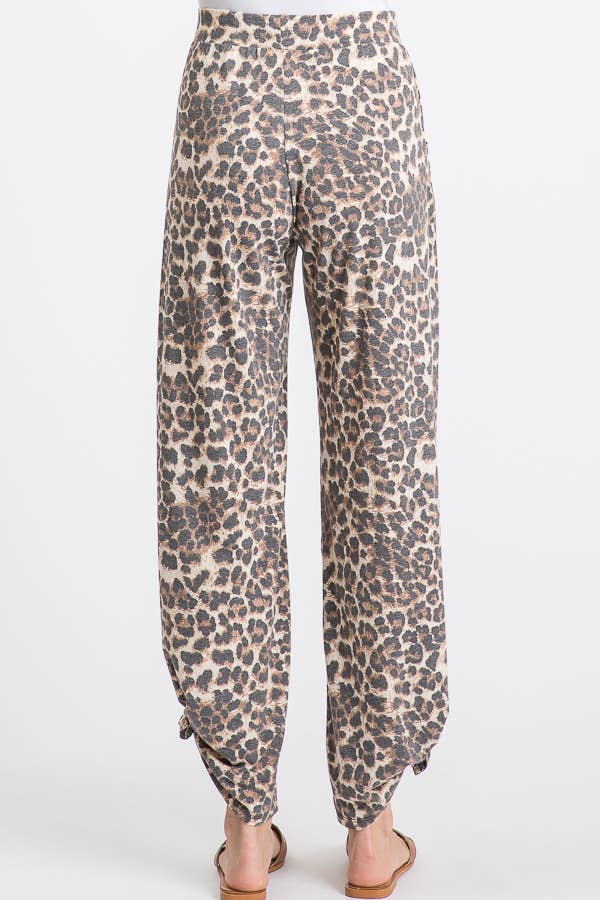Leopard Print Lightweight Split Side Ankle Tie Pants Mocha