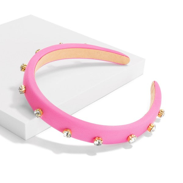 Cushioned Headband With Rhinestone Studs Pink