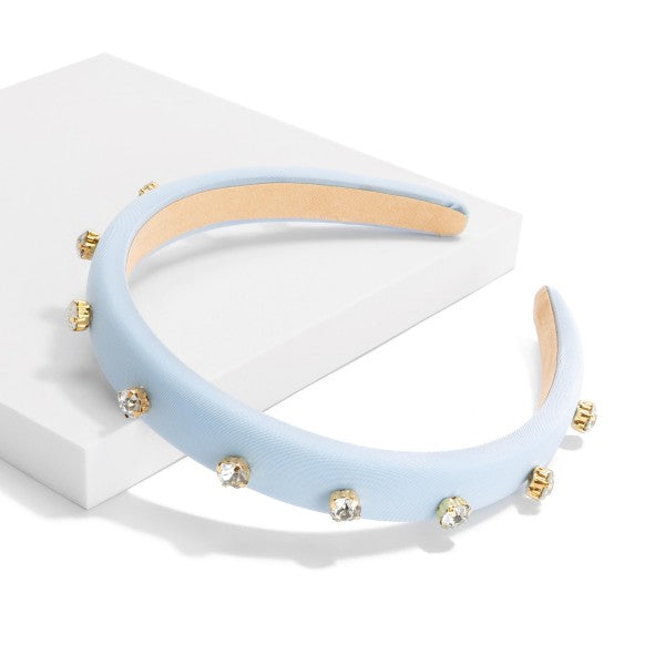 Cushioned Headband With Rhinestone Studs Blue