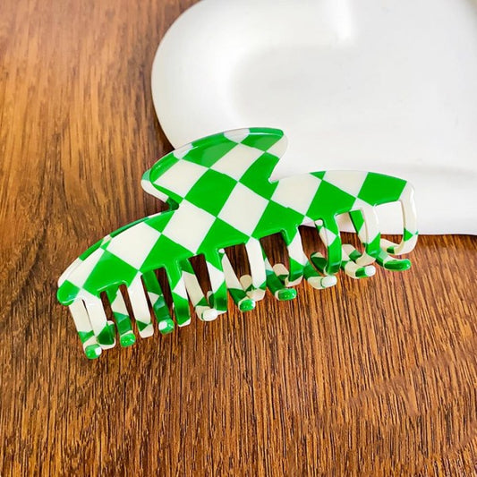 Green Checker Acetate Claw Hair Clip Green