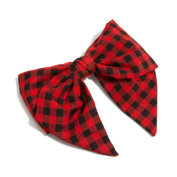 Red and Black Checkered Plaid Buffalo Check Clip-in Hair Bow Red Black