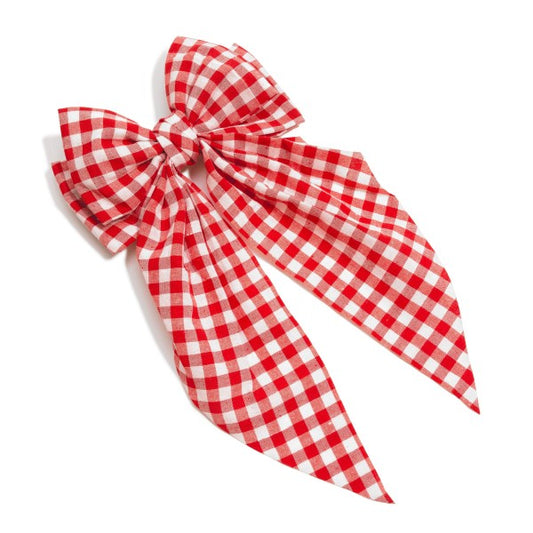 Plaid Buffalo Check Oversized Clip-in Hair Bow Red White
