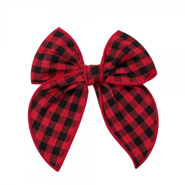 Plaid Clip-in Hair Bow Red Black