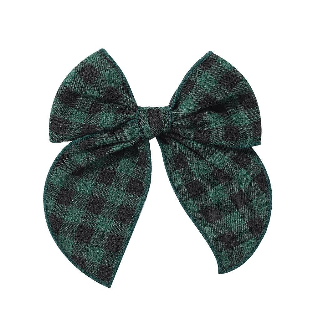 Plaid Clip-in Hair Bow Green Black