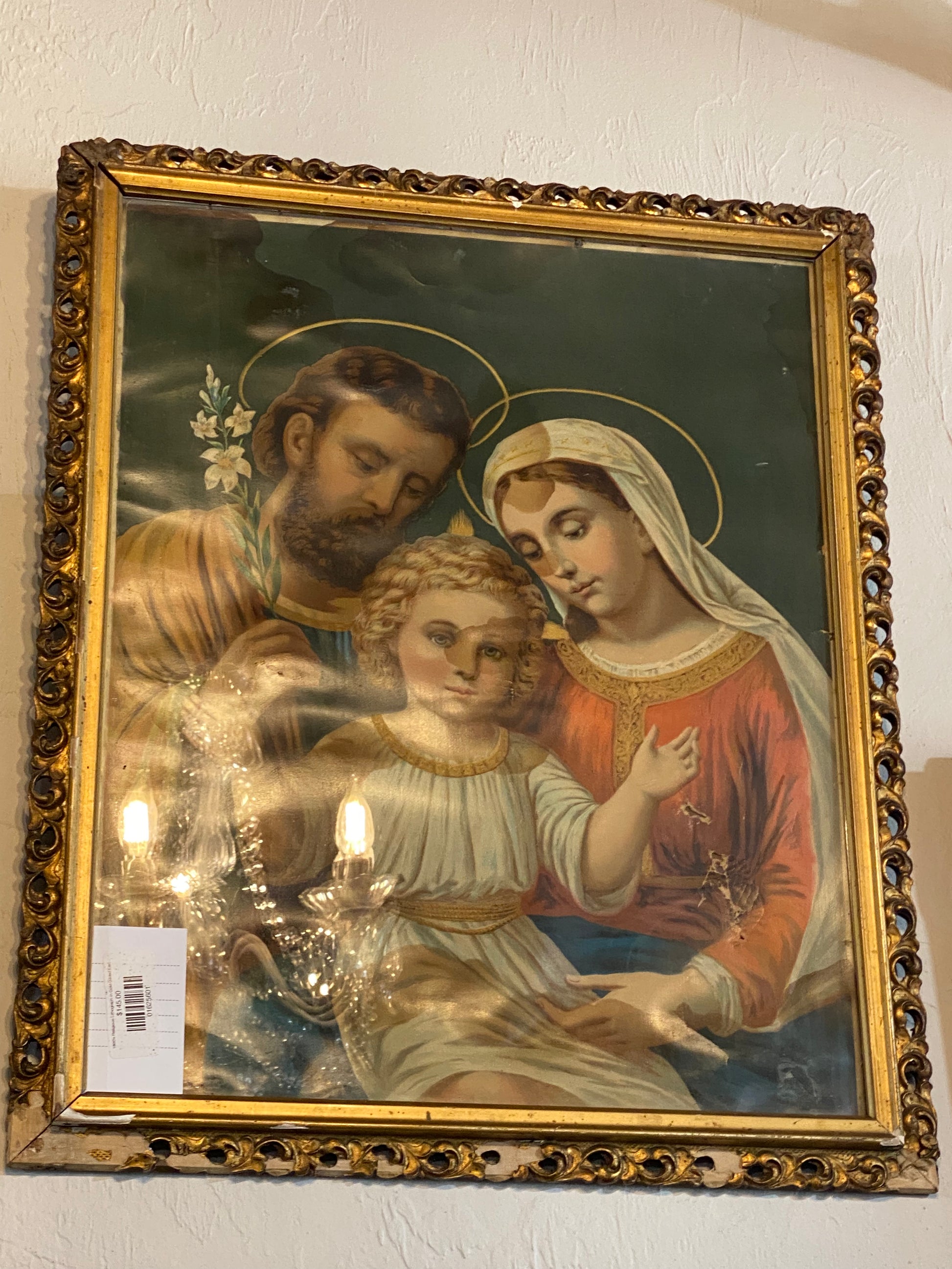 1800's Religious Lithograph in Gold Gilded Early Period Frame 19' x 23"