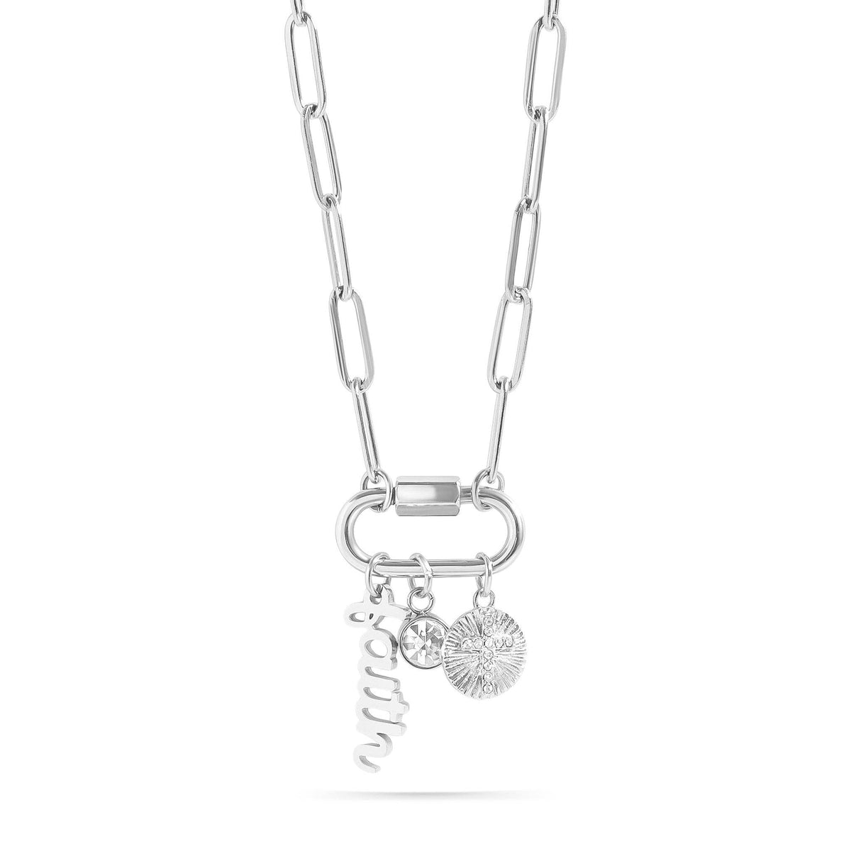 18K PVD Gold Carabiner "Faith" Paperclip Charm Necklace: Gold WJW