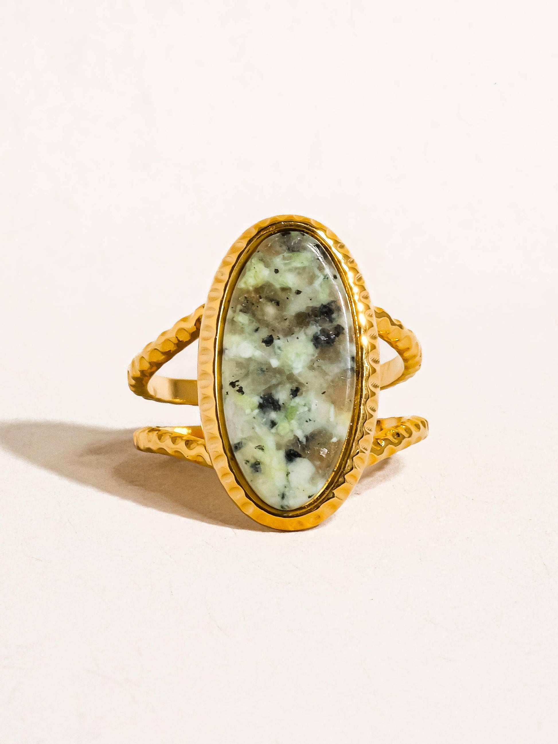 Ashwin 18K Gold Non-Tarnish Natural Stone Ring: Green