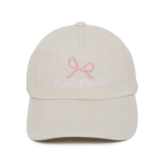 Embroidered 'mama' & Bow Baseball Cap Beige