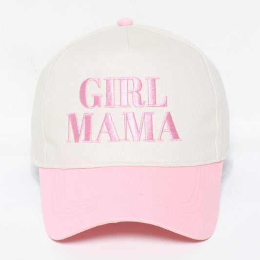 GIRL MAMA' Embroidered Two Tone Baseball Cap Pink