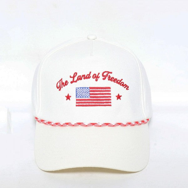 "The Land Of Freedom" Embroidered Baseball Cap With Two Tone Rope Detail Red
