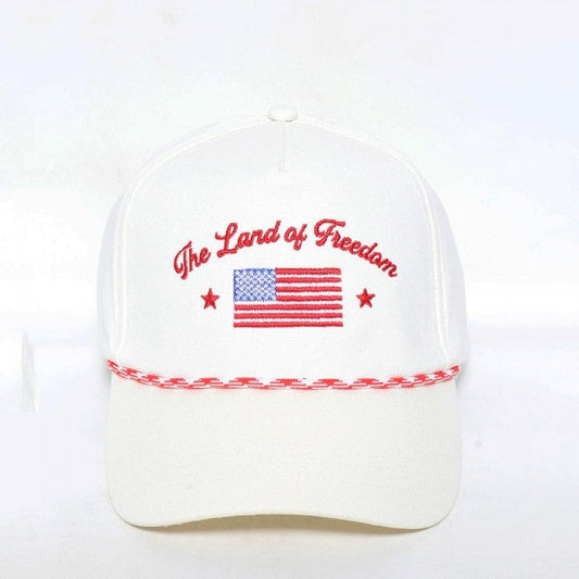 "The Land Of Freedom" Embroidered Baseball Cap With Two Tone Rope Detail Red