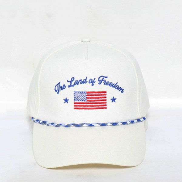 "The Land Of Freedom" Embroidered Baseball Cap With Two Tone Rope Detail Royal Blue
