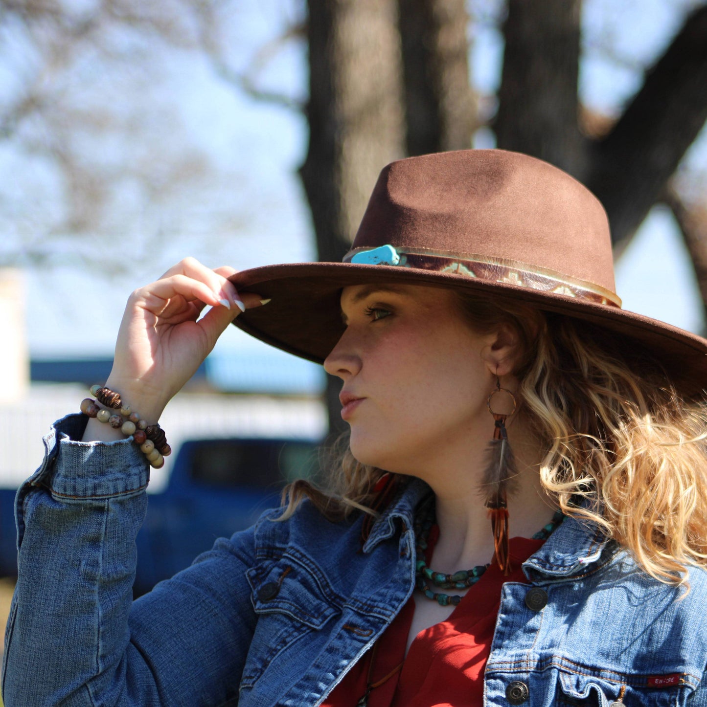 Boho Tan Deer Skin Leather Tassel Earring-Brown Feather: Multi