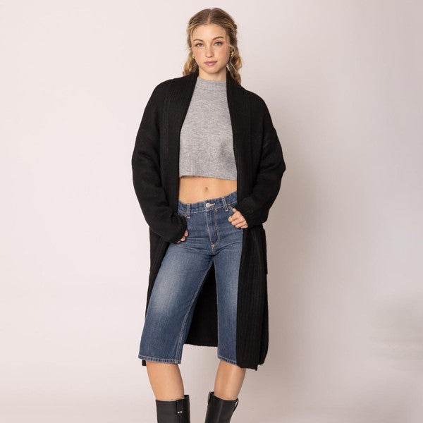 Soft Knit Long Cardigan Black