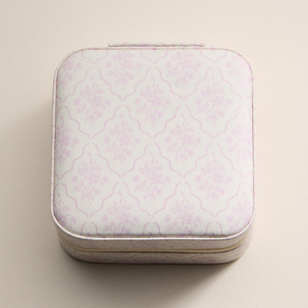 Floral Print Vegan Leather Travel Jewelry Box Pink